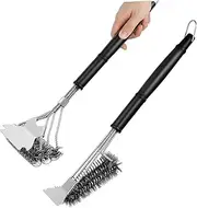 CIMAXIC 2Pcs BBQ Cleaning Kit Metal Grill Brush and Scraper Ergonomic Design for Outdoor Grill Cleaning Grease Removal with Two Brush Heads Strong Construction