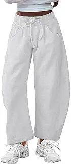 [Yimoon] Womens Barrel Leg Sweatpants Drawstring Elastic Waist Wide Leg Pants Baggy Lounge Pants with Pockets