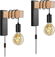 VANSINTEK Black Plug in Wall Sconces Set of 2, E27 Wall Lamp for Bedroom Farmhouse Reading Sconces Wall Mounted Lighting Fixture Wall Lights(2 Pack Only EU