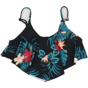 Roxy Girls Sunkissed Black Floral Flutter Crop Bikini Swim Top M BHFO 6024