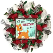 Christmas Wreath Oh deer Christmas is here Handmade Deco Mesh Wreath