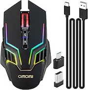 CHONCHOW Wireless Gaming Mouse for PC, RGB Backlit, 12 Light Modes, 2.4G Receiver/USB-C, Up to 3200 DPI, Rechargeable Wireless Computer Mice with 58inch Charge Cable for Laptop/Windows/PS4 Gamer-Black