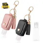 2Pcs Portable Leather Hand Sanitizer Holder, Travel Size Keychain Case Refillabl