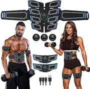 Muscle Toner ABS Stimulator, Fitness Workout Equipment for Abdominal Waist Arm Leg, EMS Machine with 16 Pcs Gel Pads 3 Pcs LCD Display, Gym Fitness Equipment, Home and Outdoor Use, for Men and Women