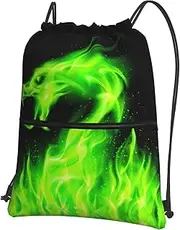 EdWal Chinese Dragon Print Drawstring Backpack Gym Bags Sports Bags With Zipper Pocket For Travel Beach, Black, One Size