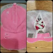 C.C Women's Denim Criss Cross Elastic Band Mesh Ponytail Cap**Coral & Tan**NEW**