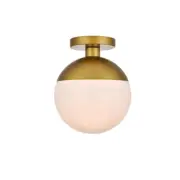Living District Eclipse 1 Light Flush Mount, Brass/Frosted White, 10" - LD6066BR