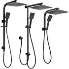 WELS Double Square Shower Head 3 Mode Handheld Sliding Rail Arm Set Black 12"