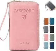 [Generic] Summer Simple Plain Passport Cases Back to School, Multi-Functional Zipper Travel Card Holder, RFID Blocking Card Holder, Travel Wallet (Pink)