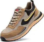 [WCXTY] Steel Toe Tennis Shoes for Men,Lightweight Breathable Composite Safety Toe Shoes for Men,Comfortable Slip Resistant Work Boots for Men Steel Toe,Indestructible (Color : Brown, Size : 8)