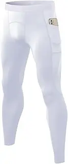 [POIHIDE] Men's Compression Leggings with Pockets Running Base Layer Quick Dry Athletic Gym Workout Leggings Training Tight Pants