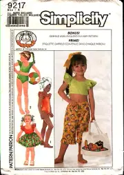 VTG Simplicity 9217 Size A Childs Swimsuit Skirt Pants Tote Sewing Pattern Uncut