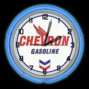 19" Chevron Gasoline Oil Sign Double Blue Neon Clock Man Cave Garage Gas Station