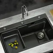 Cefito Kitchen Stainless Steel Sink 75 x 45cm Black Basin Sinks Handmade, Home Laundry, Heavy Duty with Strainer Drain Part Basket Under Top Mount Modern Design