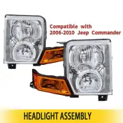 For 06-10 Jeep Commander Headlight Assembly Pair Chrome Housing Amber Lens