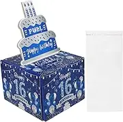 JOINPAYA 1 Set 16th Birthday Blue Money Box: Cash Pull Happy Birthday Money Pull Box Holder Money Roll Box