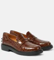 [Tod's] Tod's Croc-effect leather penny loafers AU 9.5 brown