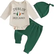 [Eadrioss] My First St Patricks Day Baby Boy Girl Outfit Embroidery Letters Romper Pant Newborn Infant St Patricks Day Clothes