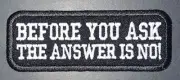 "BEFORE YOU ASK THE ANSWER IS NO!" Words Slogan Letters Message Patch A885