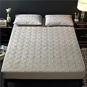 Mattress Cover Protectors,Solid Color Thickened Pure Cotton Quilted Bedding Sheets, Holiday Home Anti-Slip Mattress Topper Pillowcase,Grey,140x200cm+30cm (3pcs)