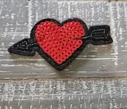 HEART WITH ARROW Iron On Patch (3.5" x 1.75") Sequins, Valentine Day Love NEW