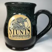 2018 Deneen Pottery BLACK Mug Cup with Green Gray Drip Glaze 4-1/2" MOTORSPORTS