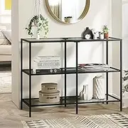 Oikiture Console Table Tempered Glass Sofa Table Hall Side Entry 3 Shelves Black