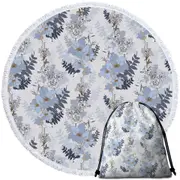 Light Blue and White Flowers Round Beach Towel