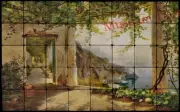 32x20 View to the Amalfi Kitchen Backsplash Mural Tumbled Marble Tiles