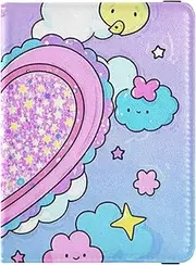[Amooorous] Cartoon Cute Fake Sequin Heart Leather decorative passport book holder Wallet Combo Travel Passport Wallet Lightweight, Cartoon cute fake sequin heart, 1 size