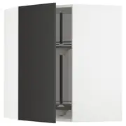METOD corner wall cabinet with carousel, white/Nickebo matt anthracite, 68x37x80 cm