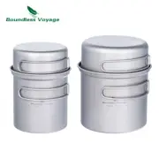 Titanium Pot Pan Set Camping Cookware Lightweight Outdoor Kitchen Bowl Mess Kit