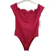 Wild Pearl Large Hot Pink Bodysuit | Cotton Spandex Off the Shoulder Top NWT