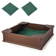 Costway 123.5cm Backyard Sandbox w/Waterproof Oxford Cover & 4 Corner Seats Outdoor Sandpit Play Toy Play Station