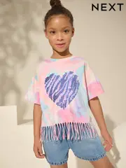 Pink/Blue Sequin Heart Fringe T-Shirt (3-16yrs) (AG5735) | $24 - $35