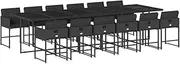 vidaXL 13-Piece Garden Dining Bistro Set with Cushions, Poly Rattan and Tempered Glass Table, Foldable Chairs, Washable Covers - Black