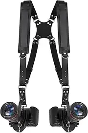 FROMSIJOE Dual Camera Harness,Leather Camera Shoulder Strap for 2 Cameras,Dual Camera Strap for DSLR/SLR,Dual Shoulder Leather Camera Strap,Double Camera Strap Harness for Men&Women