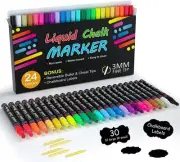 Chalk Markers, 24 Vibrant Colors Liquid Chalk Markers Pens for Chalkboards