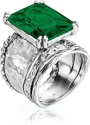 [JEAN RACHEL JEWELRY] 925 Sterling Silver Statement Ring with Octagon Shaped Cubic Zirconia - Hypoallergenic, Nickel & Lead-free - Artisan Handcrafted Designer Collection - Made In Israel