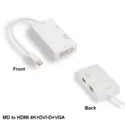 KNTK Mini Displayport 1.2 Male to 4K HDMI, VGA, DVI Female Adapter 3IN1 White