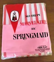 Vintage Springmaid Marvelaire Twin Flat Sheet Pink White Striped No Iron NOS