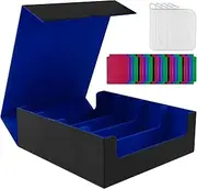Trading Card Storage Box, PU Leather Flip Lid Deck Box With Dividers and Supporters, 4 Rows Commander Case for Collectible Games (Blue)
