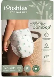 Tooshies 74% Organic Bamboo Nappies Size 5 Walker 13-18kg 2x32pk