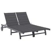 2-Person Garden Sun Lounger with Cushion Grey Solid Acacia Wood vidaXL
