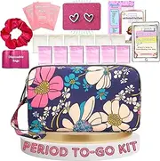 First Period Pal Pack to-Go Kit | 26 pcs | First Period Kit for Girls 9-12 | Period Bags for Teen Girls for School | Discrete Period Bag, Pads, Panty Liners, Period Kits for Girls 10-12 - Flowers
