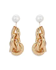 Ettika Liquid Link Pearl Drop Earrings in 18K Gold Plated