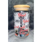 16oz glass cup with bamboo lid and Straws (Blessed is She)