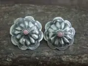 Native American Sterling Silver & Pink Shell Concho Post Earrings by Begay