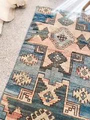 Shea Sky Blue Medallion Turkish One of A Kind Accent Runner Rug