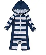 [BONVERANO] Baby Boy One Piece 3/4 Sleeve Length UV Protection 50+ Swimsuit with Hood Zip